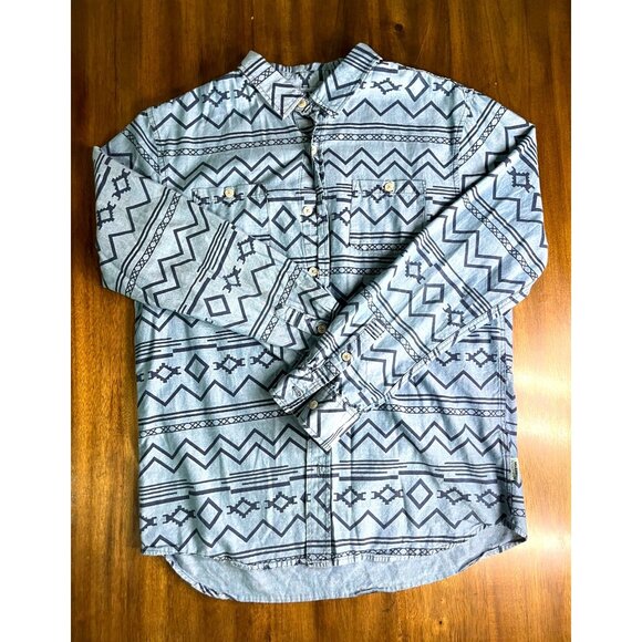 Modern Amusement Mens Long Sleeve Button-Up Shirt Blue Geometric Pattern Size L - Picture 2 of 6